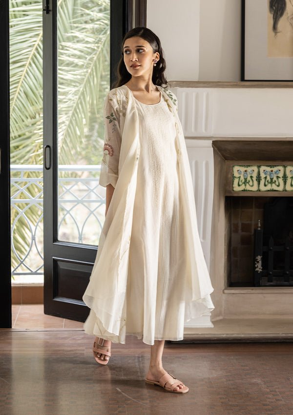 Elegant Pearl-Embellished Jacket & Tweed Dress