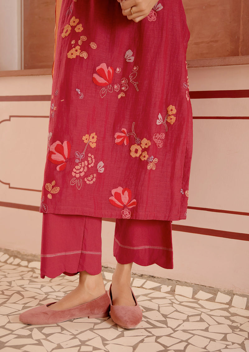 Berry Floral Embroidered Kurta Set