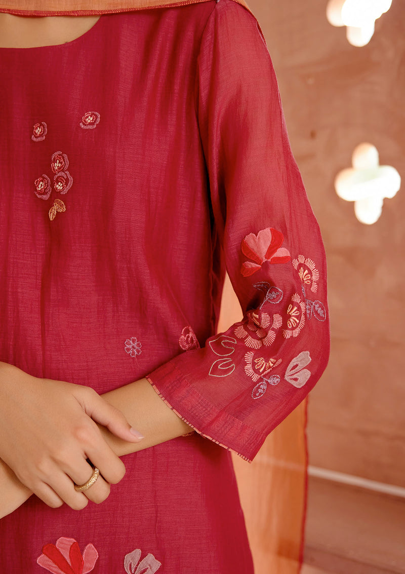 Berry Floral Embroidered Kurta Set