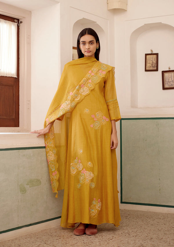 Ochre Floral Anarkali Set