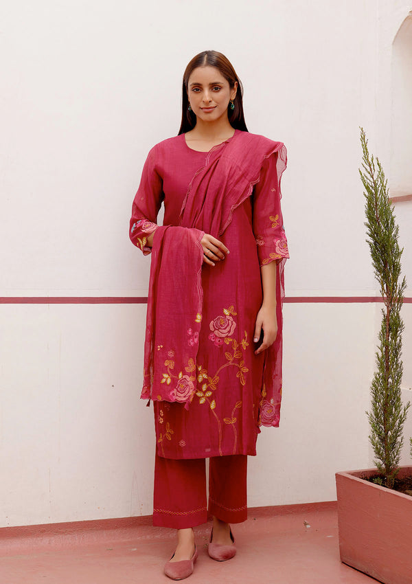 Berry Applique Kurta Set