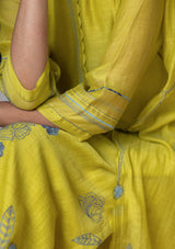 LIME FLORAL APPLIQUE KURTA SET
