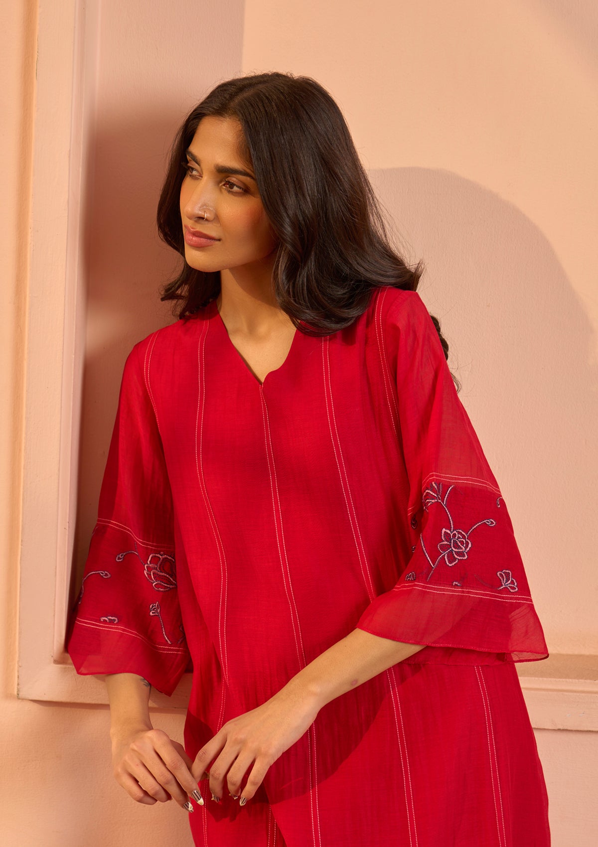 Cherry Red Embroidered Co-ord Set