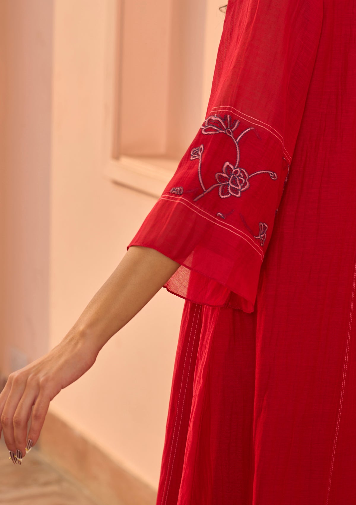 Cherry Red Embroidered Co-ord Set