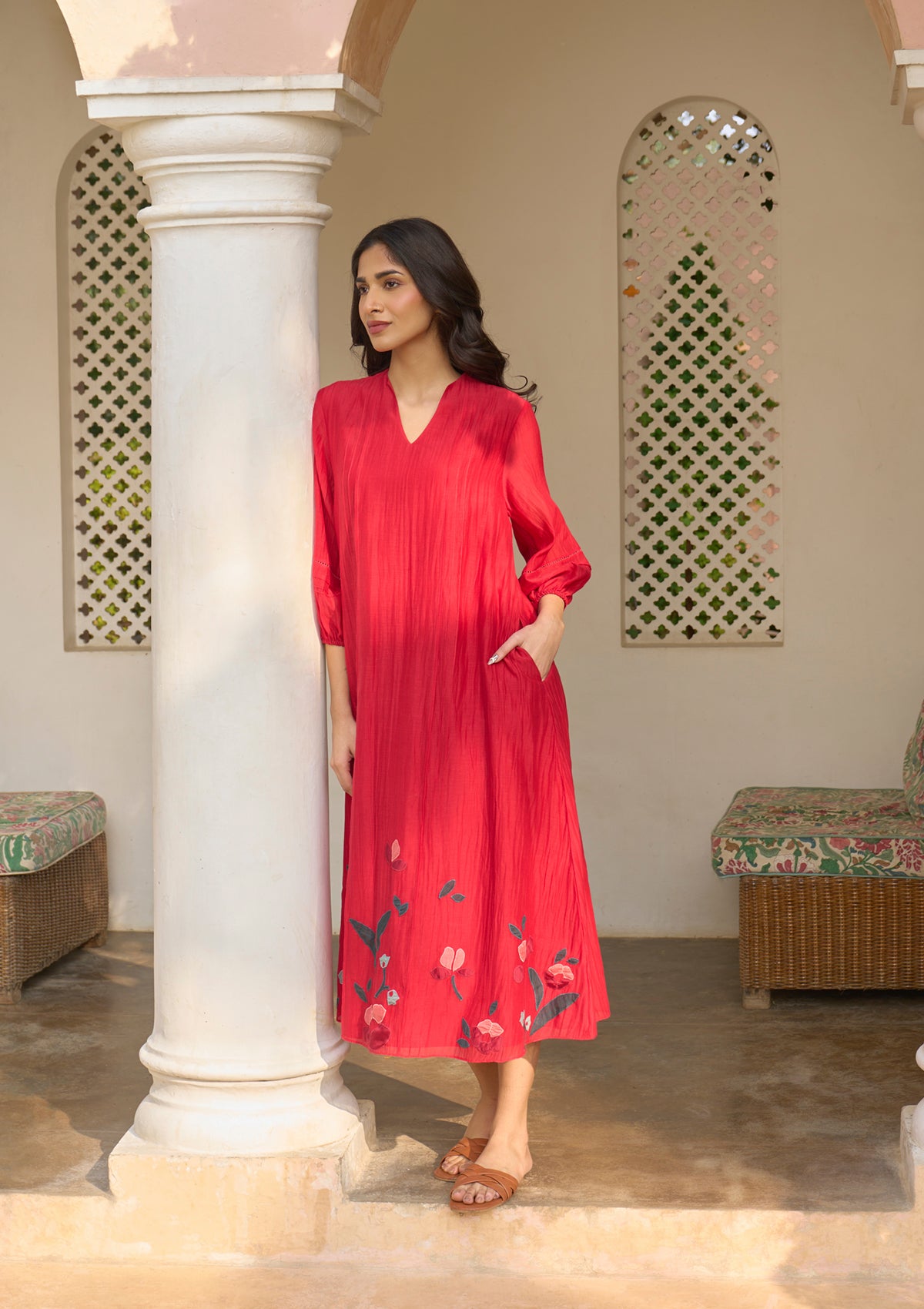 Cherry Red Pintuck Dress