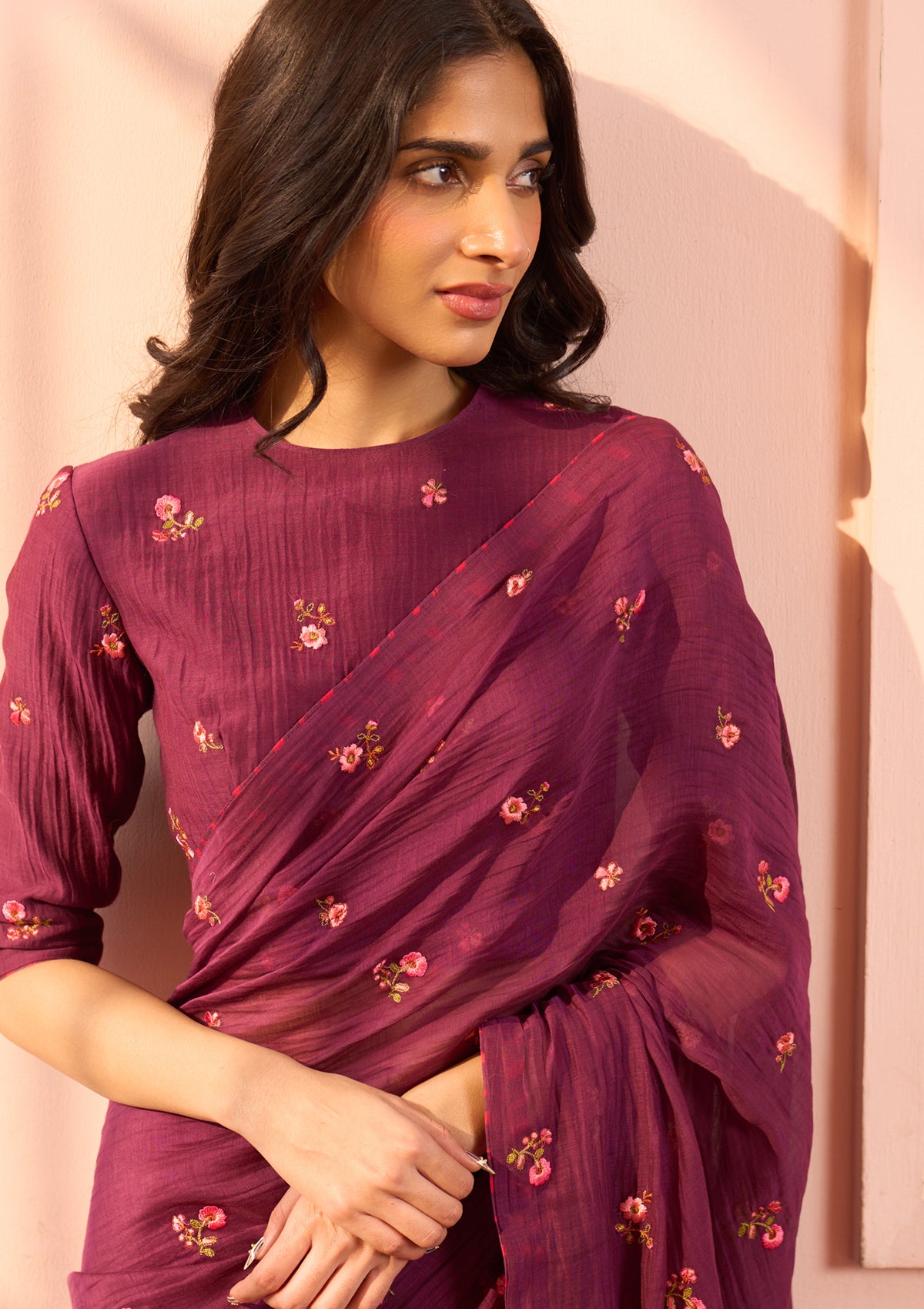 Amethyst Floral Embroidered Saree