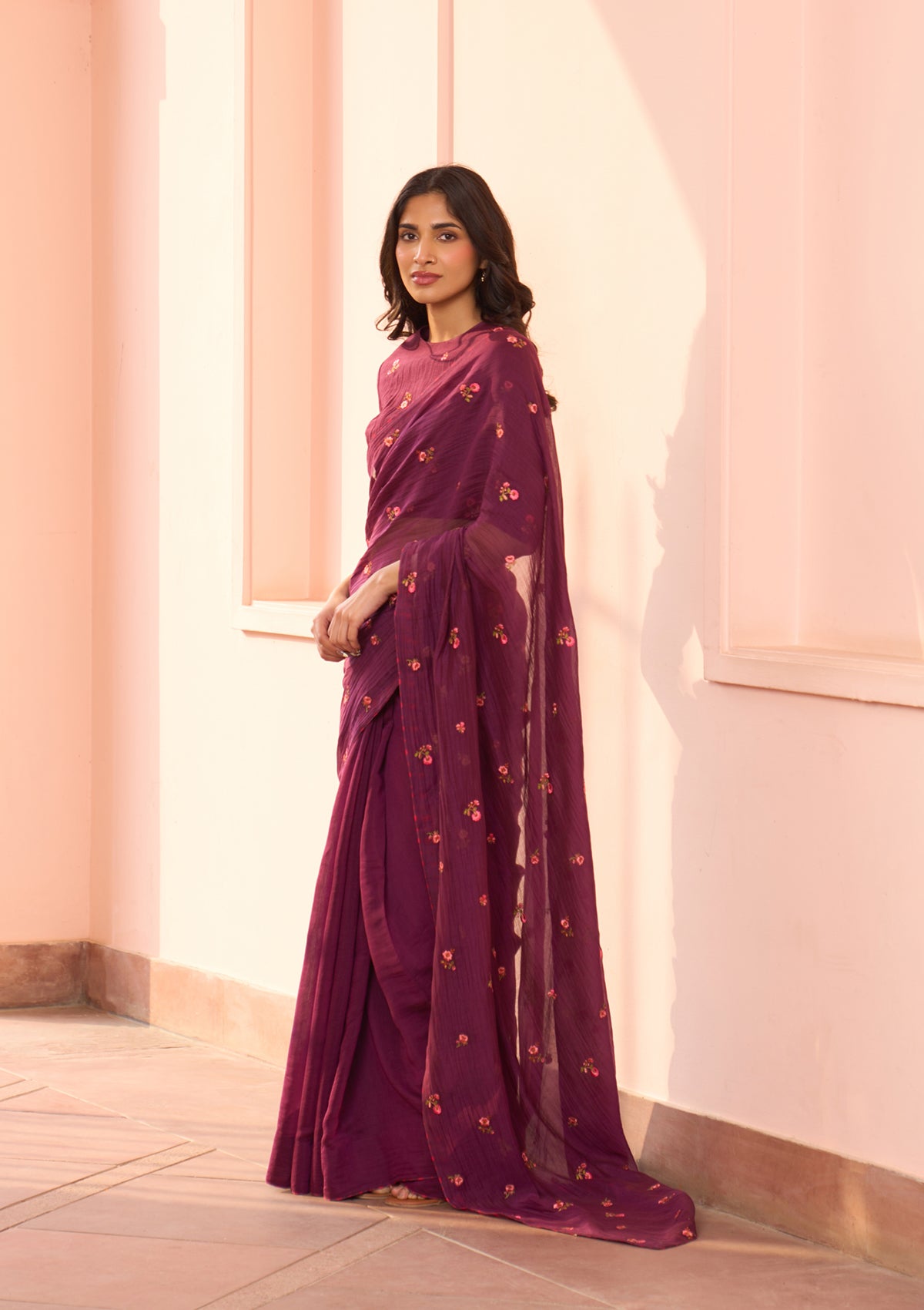 Amethyst Floral Embroidered Saree