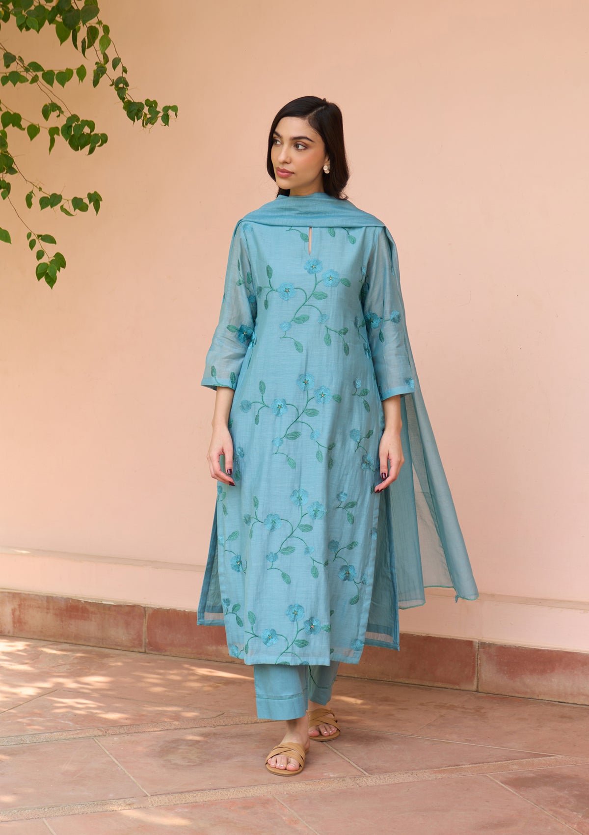 Powder Blue Embroidered Kurta Set