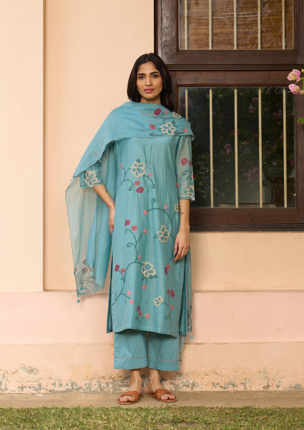 Powder Blue Applique Kurta Set