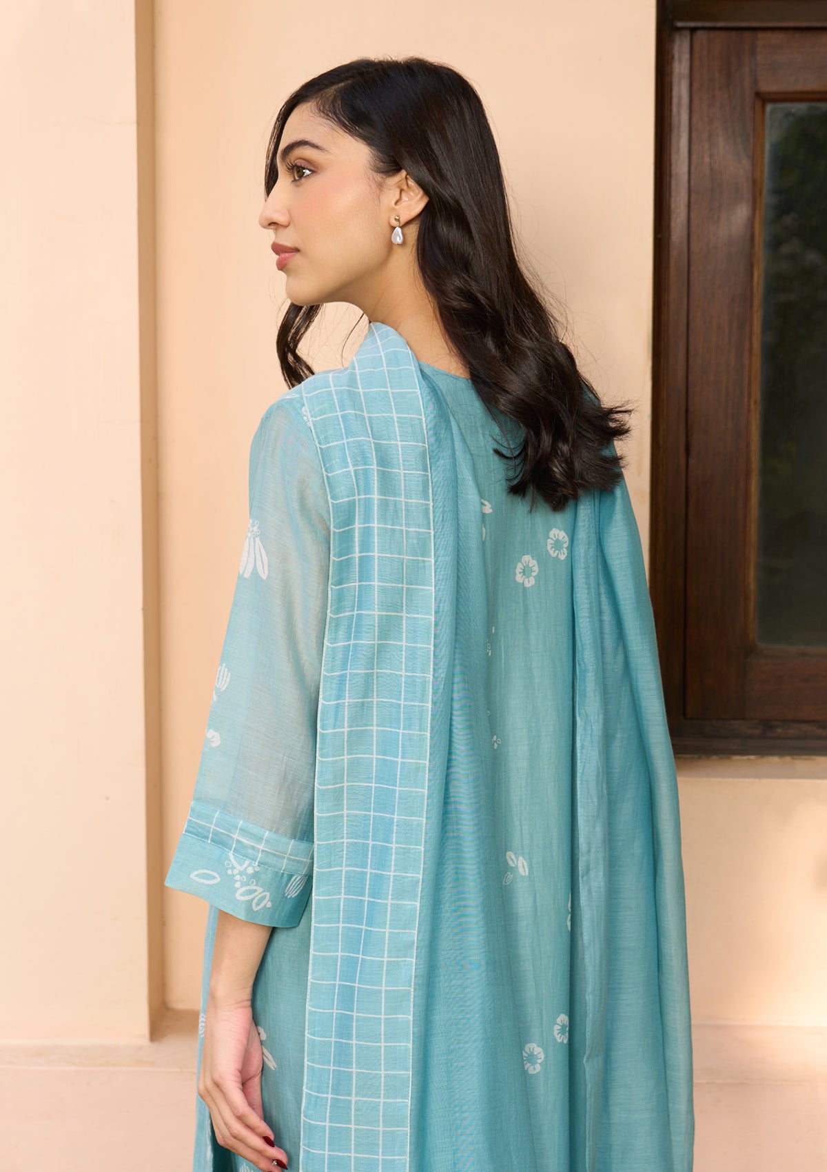 Powder Blue Floral Kurta Set