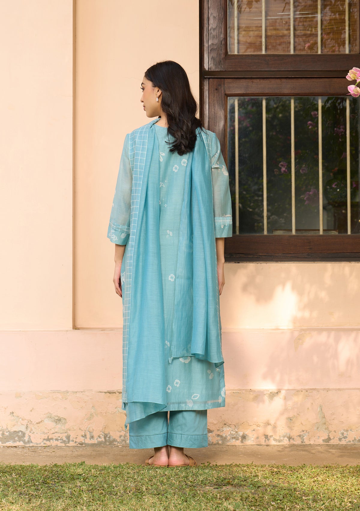 Powder Blue Floral Kurta Set