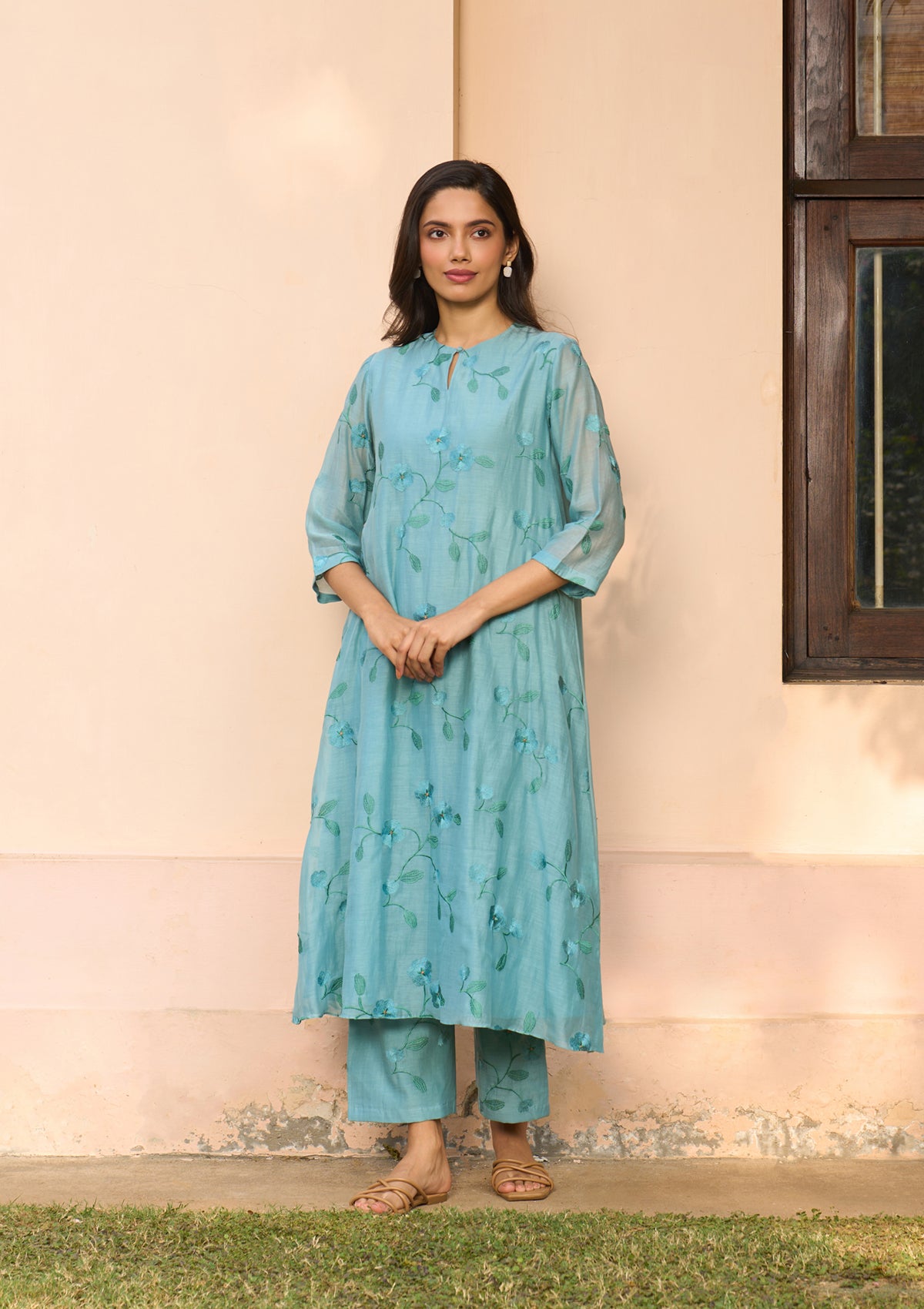 Powder Blue Embroidered Co-ord Set