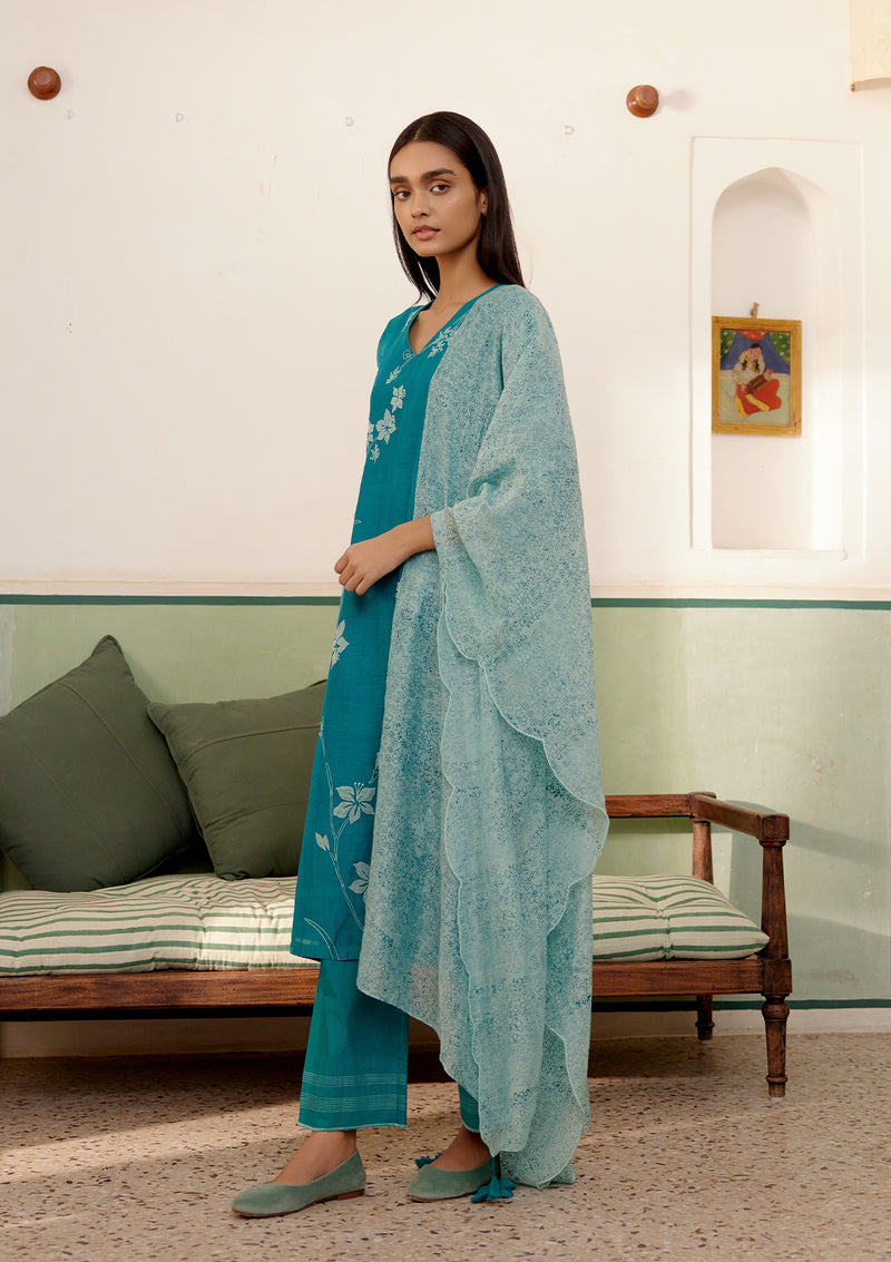 Teal Applique Kurta Set