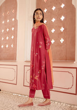 Berry Floral Embroidered Kurta Set