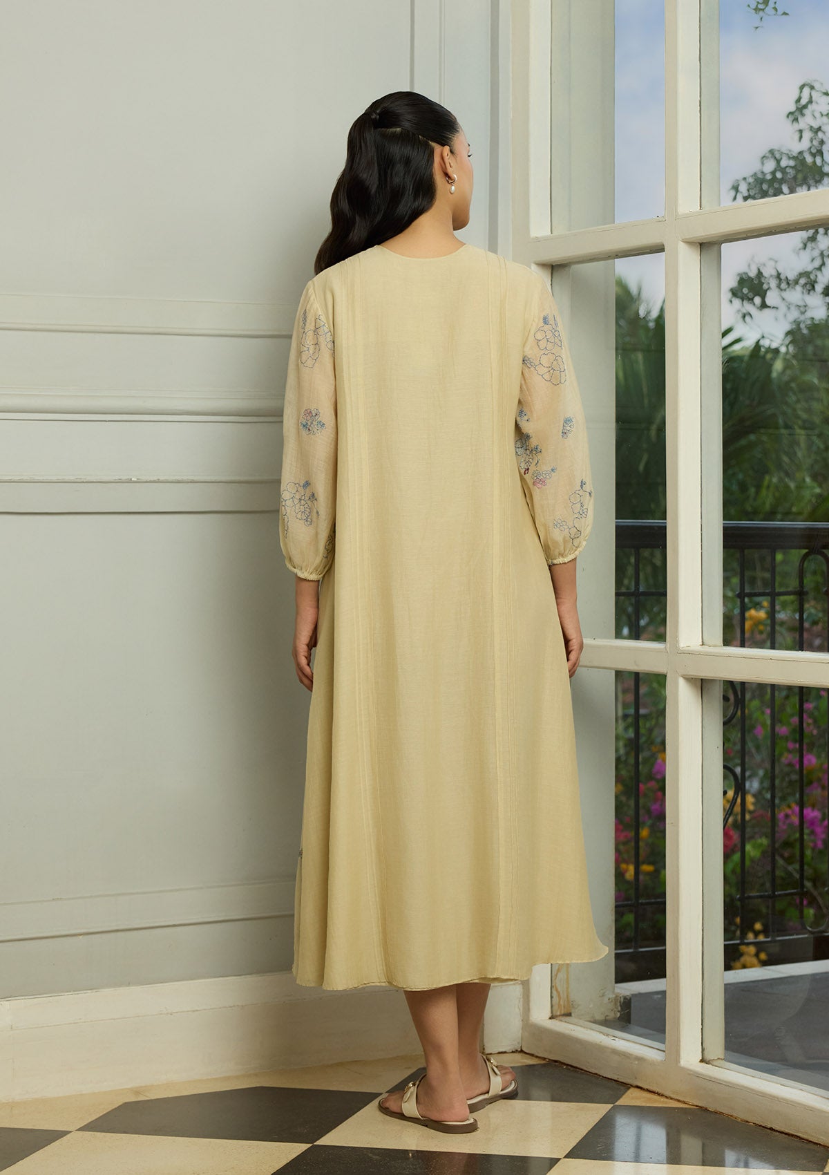 Ecru Thread Embroidered Dress