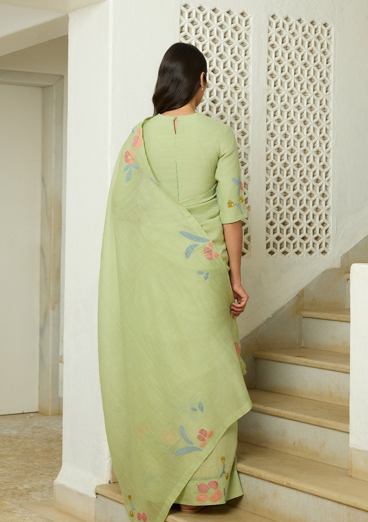 Lime Applique Saree