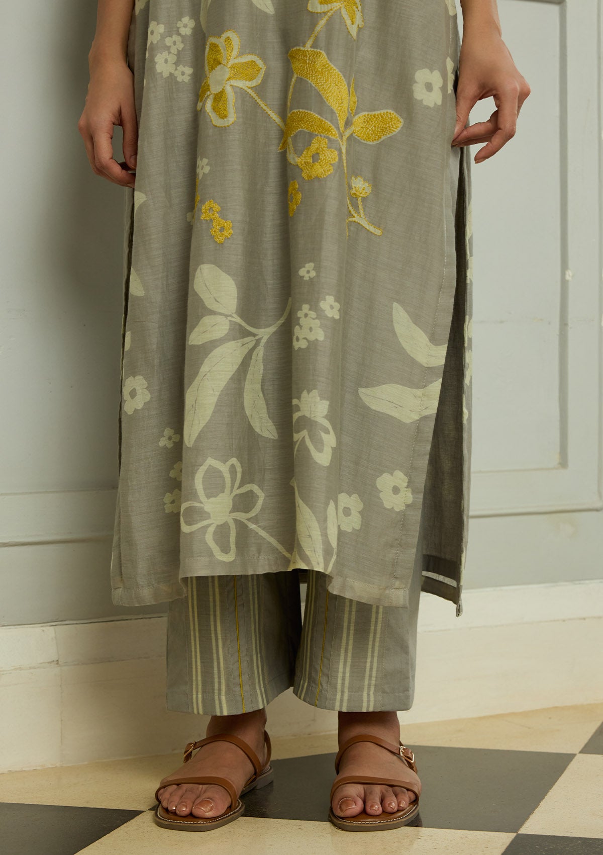 Slate Floral Embroidered Kurta Set