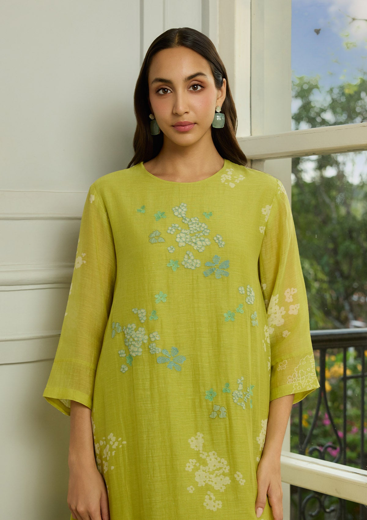 Lime Floral Embroidered Co-ord Set