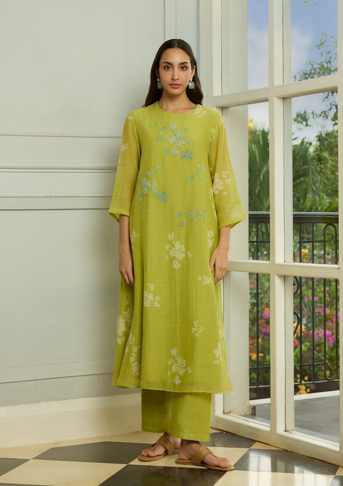 Lime Floral Embroidered Co-ord Set