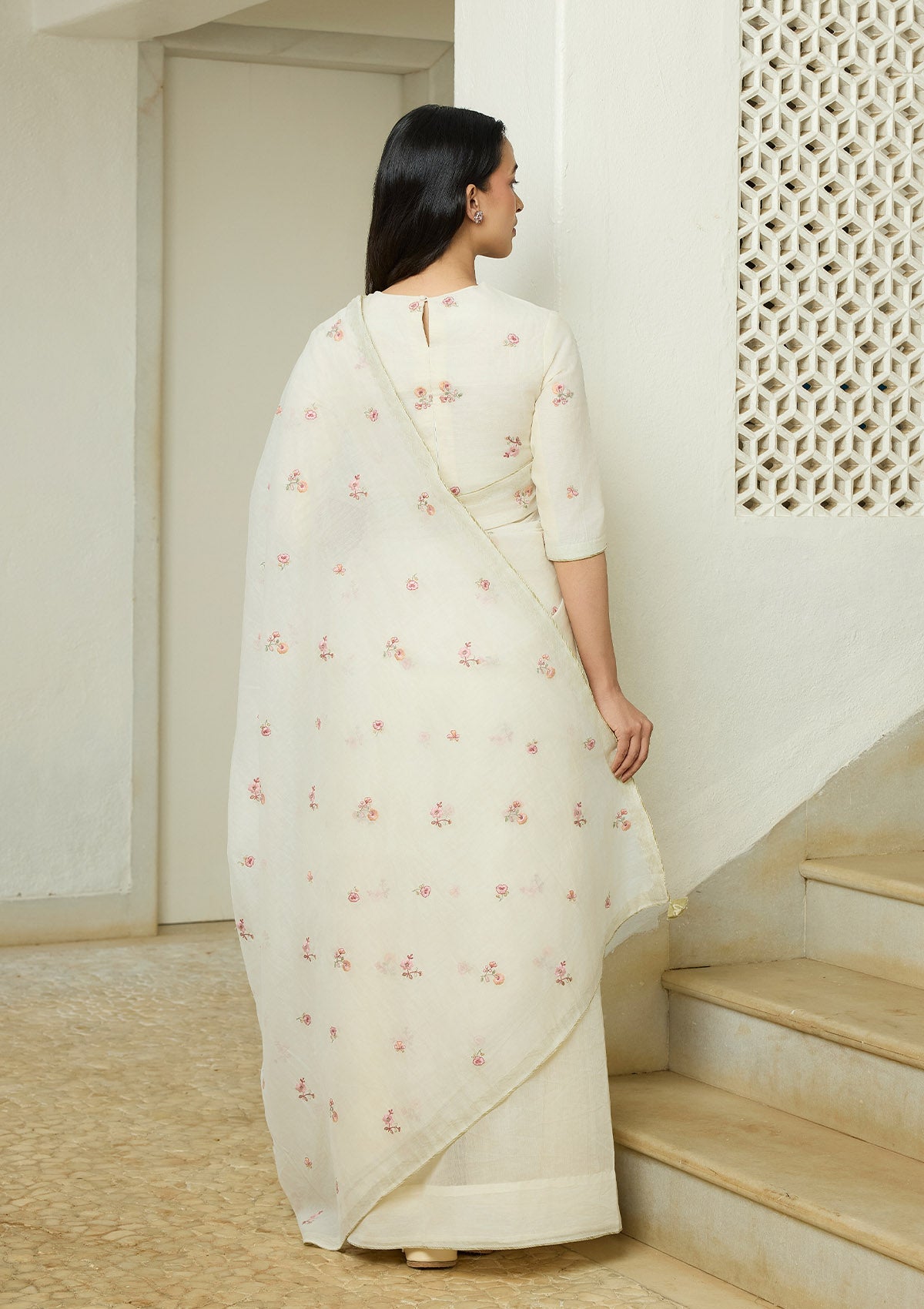 Ivory Embroidered Saree