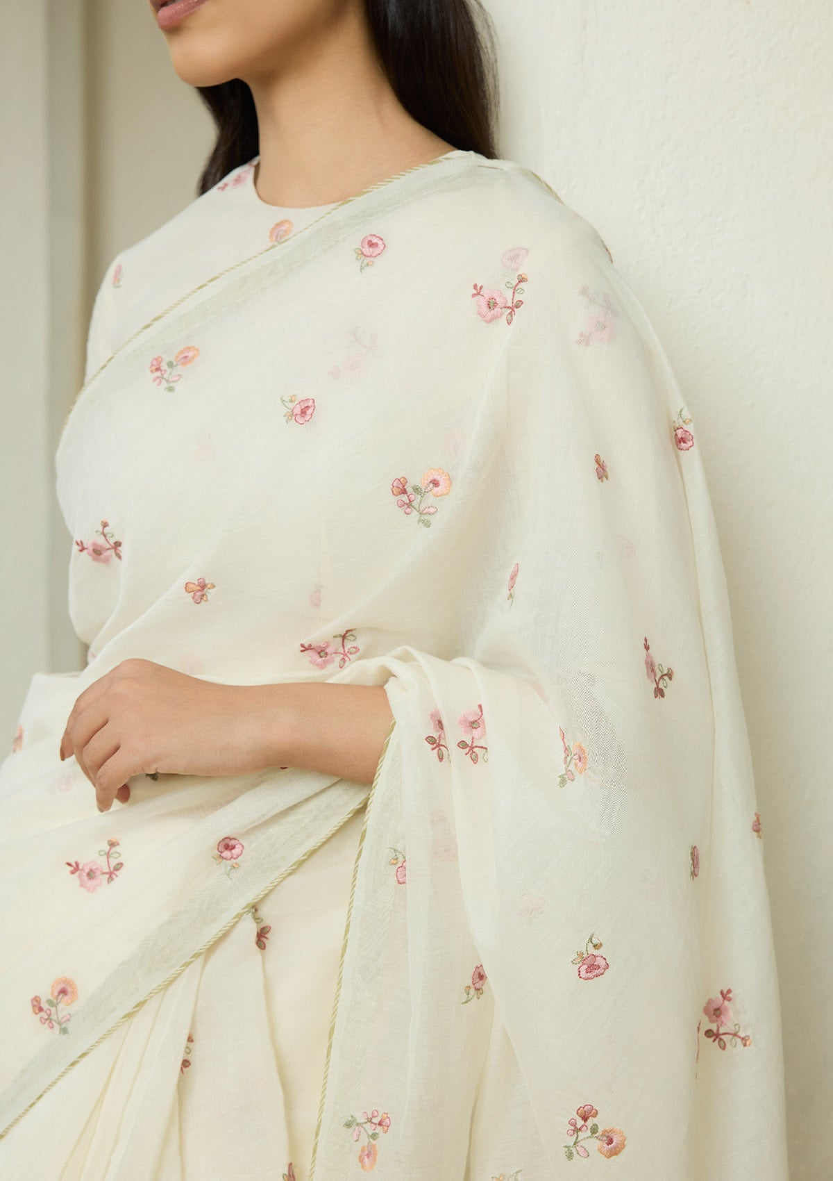 Ivory Embroidered Saree