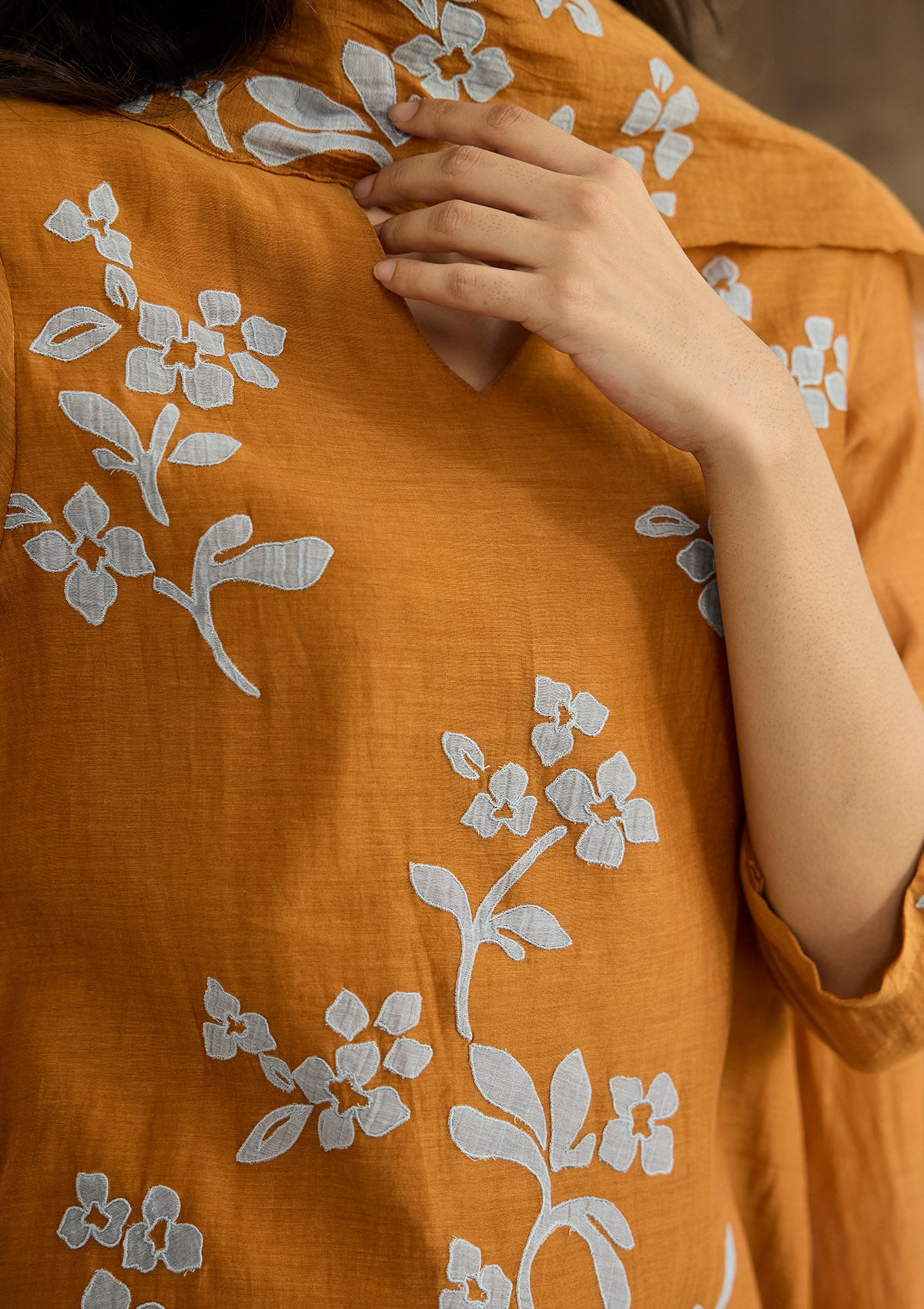Ochre Applique Kurta Set