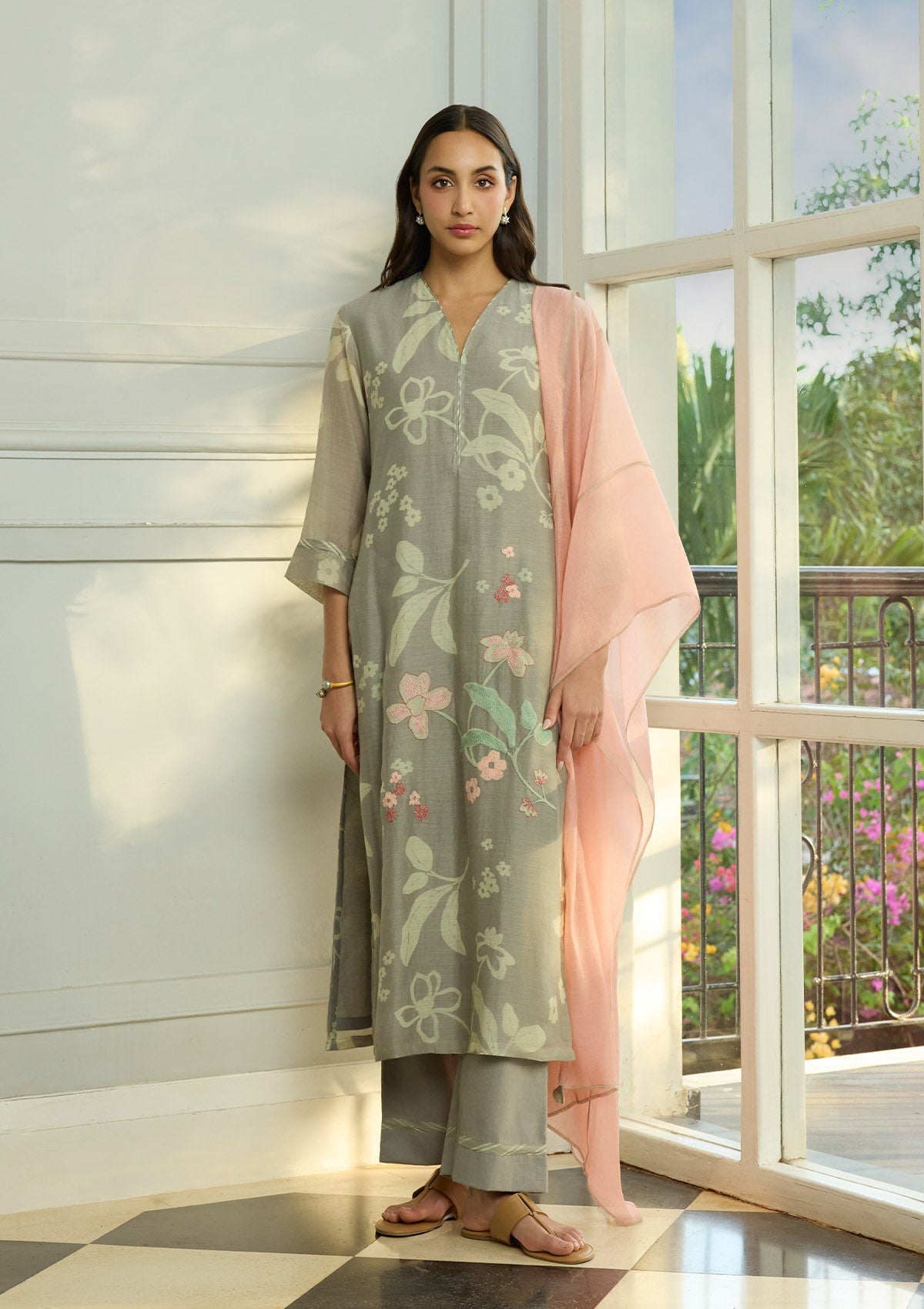 Slate Thread Embroidered Kurta Set