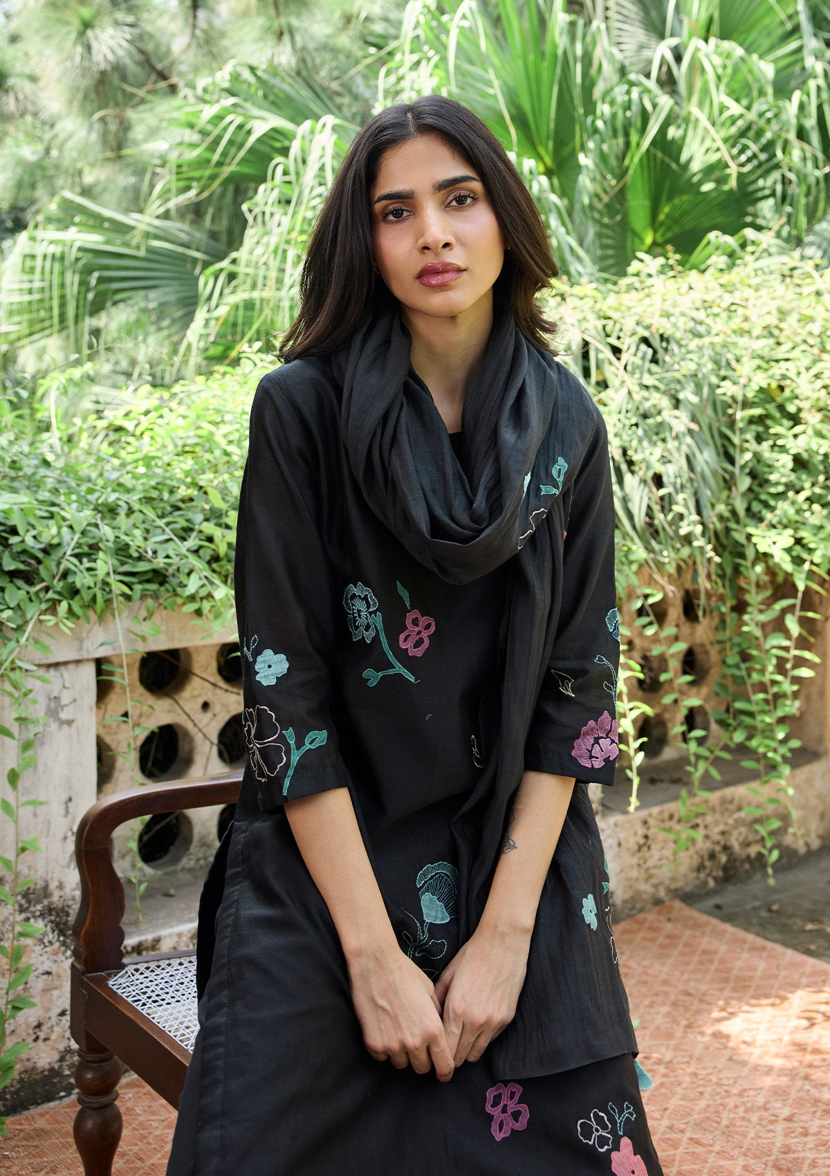 Coal Applique Kurta Set