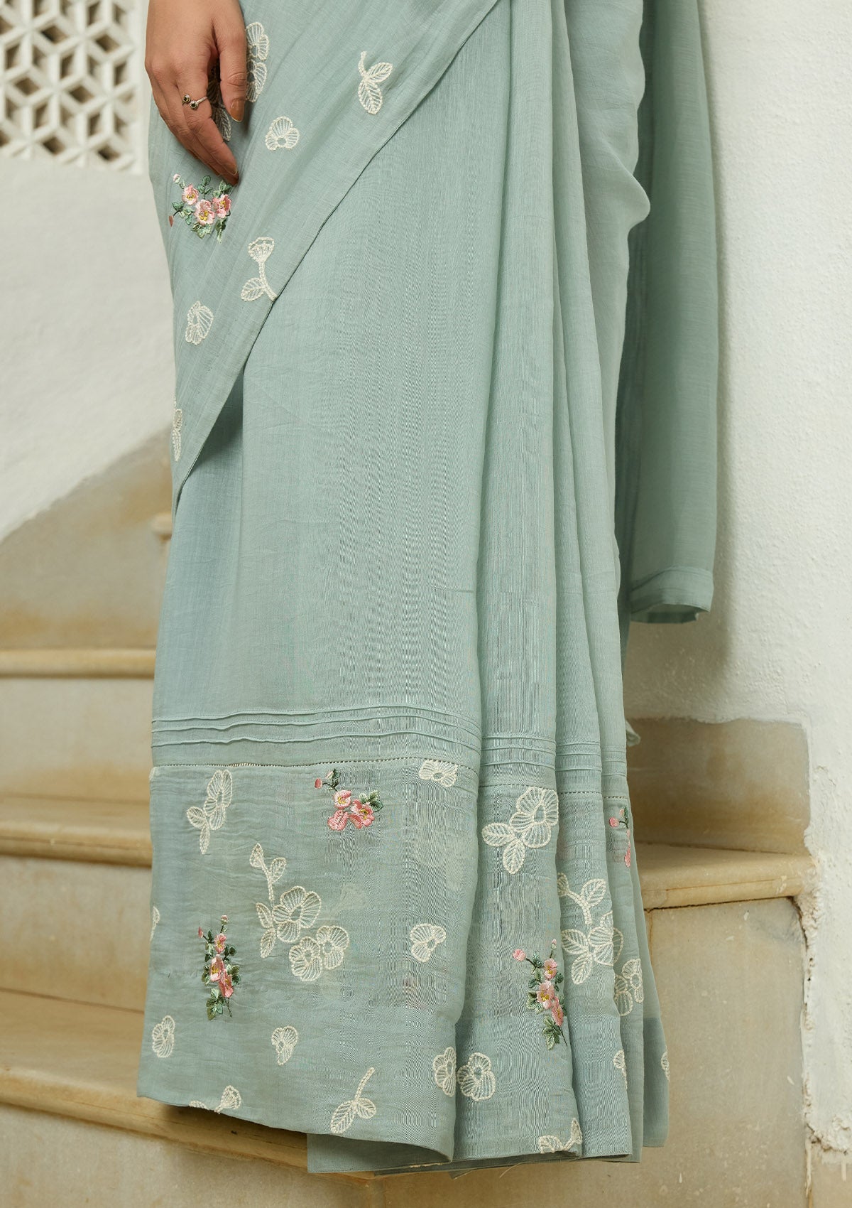 Sage Thread Embroidered Saree