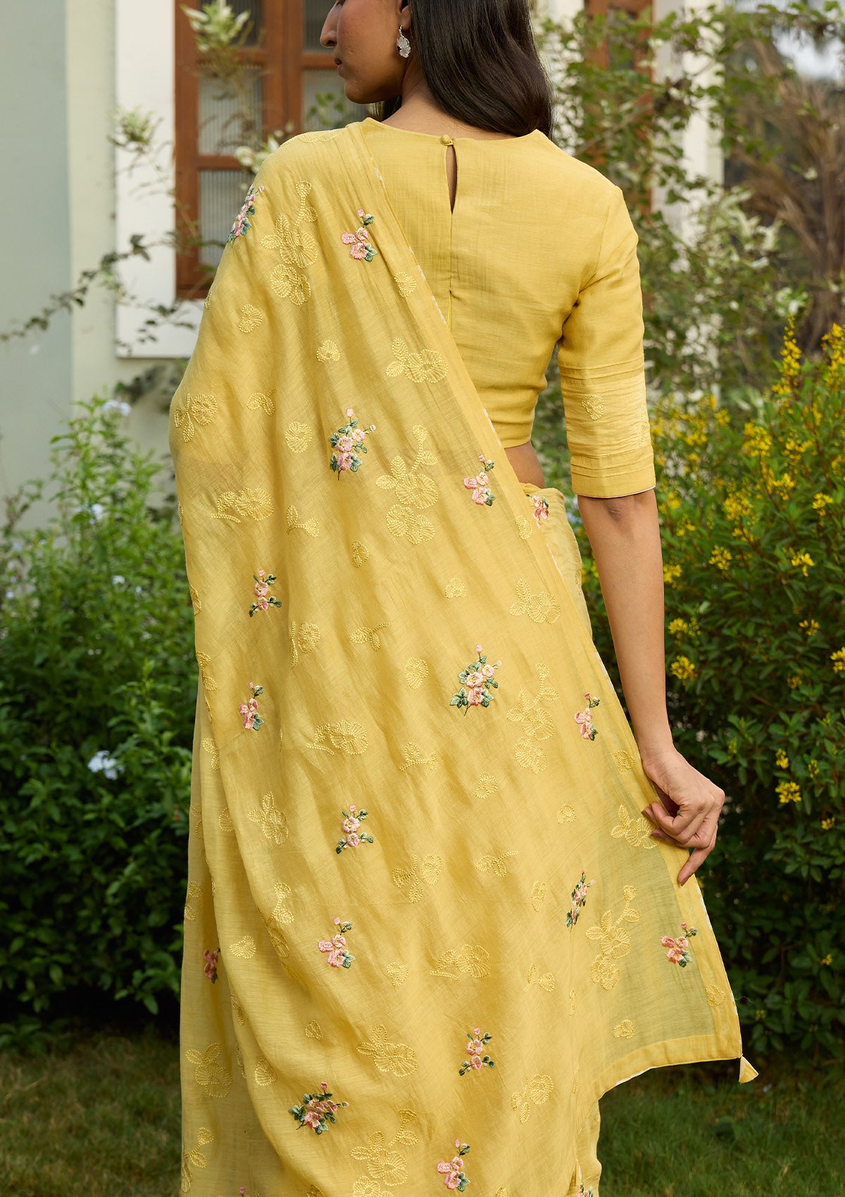 Lemon Embroidered Saree