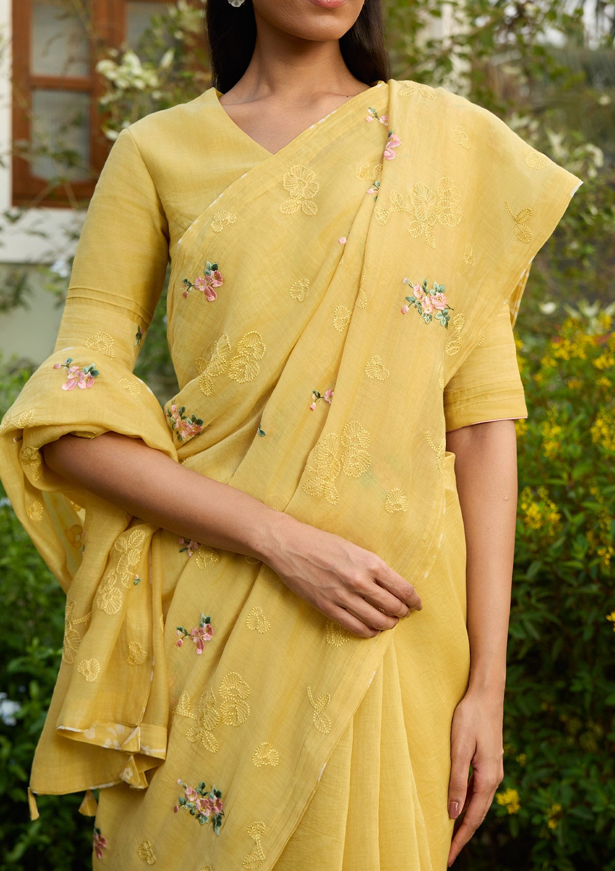Lemon Embroidered Saree