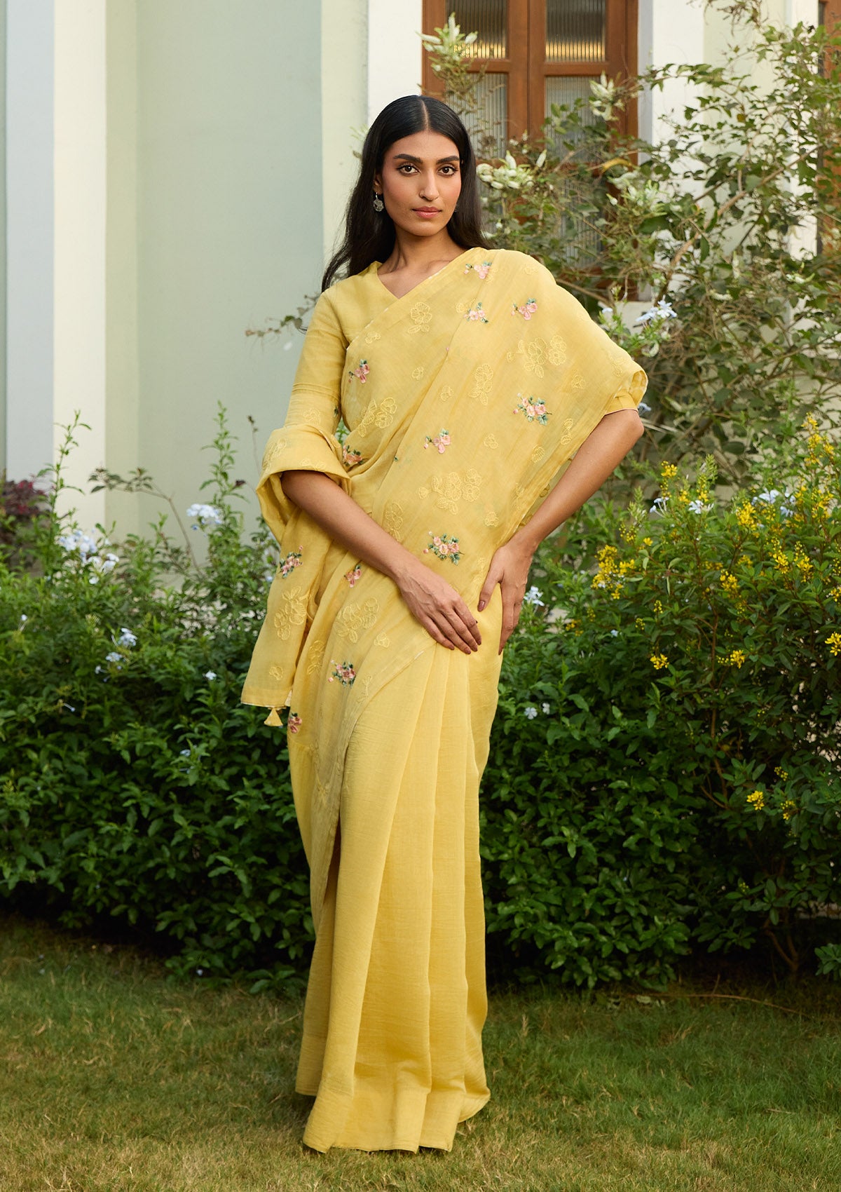 Lemon Embroidered Saree