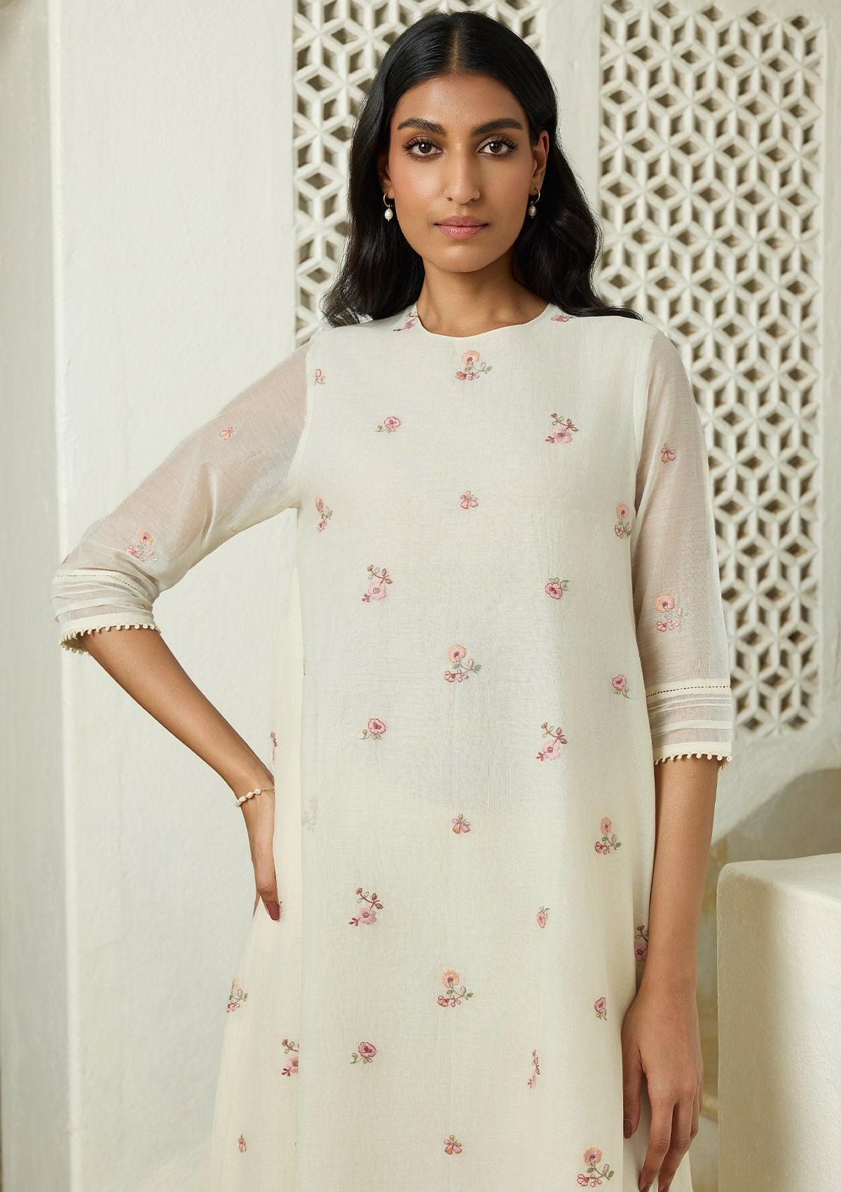 Ivory Floral Embroidered Co-ord set