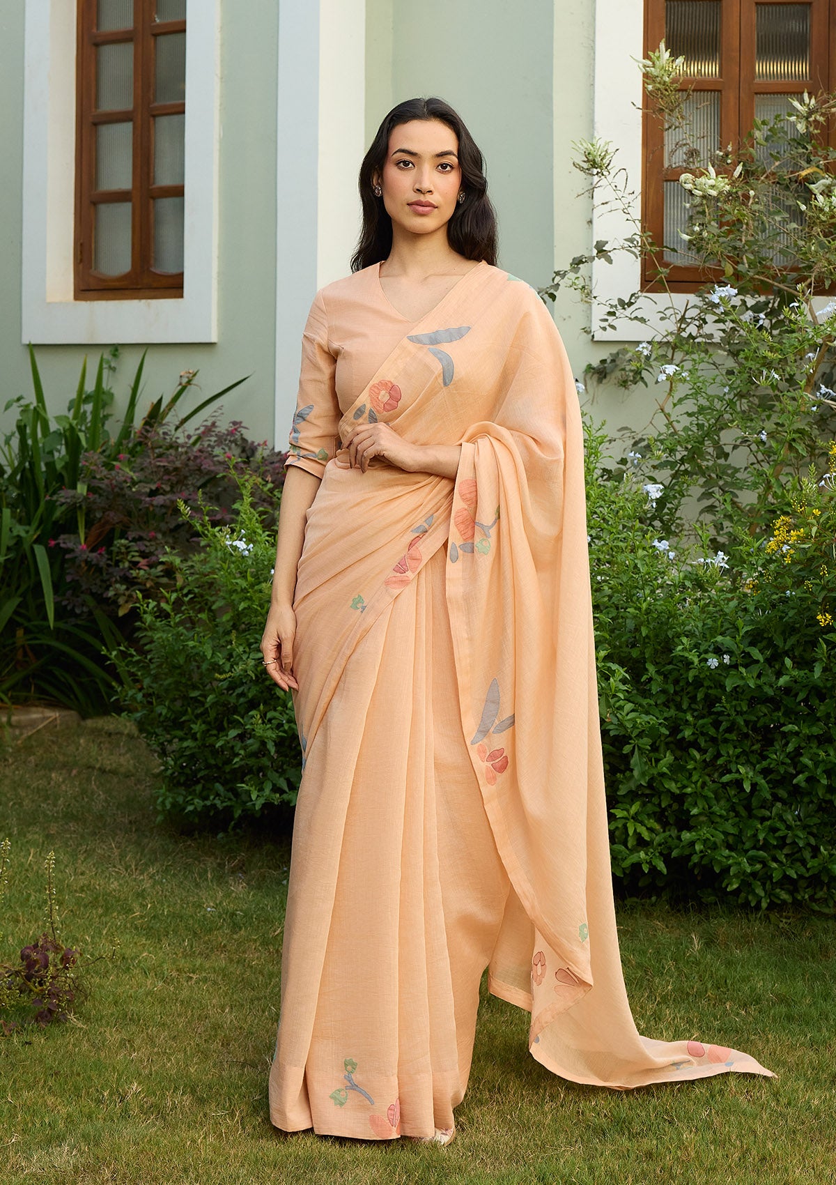 Peach Applique Saree