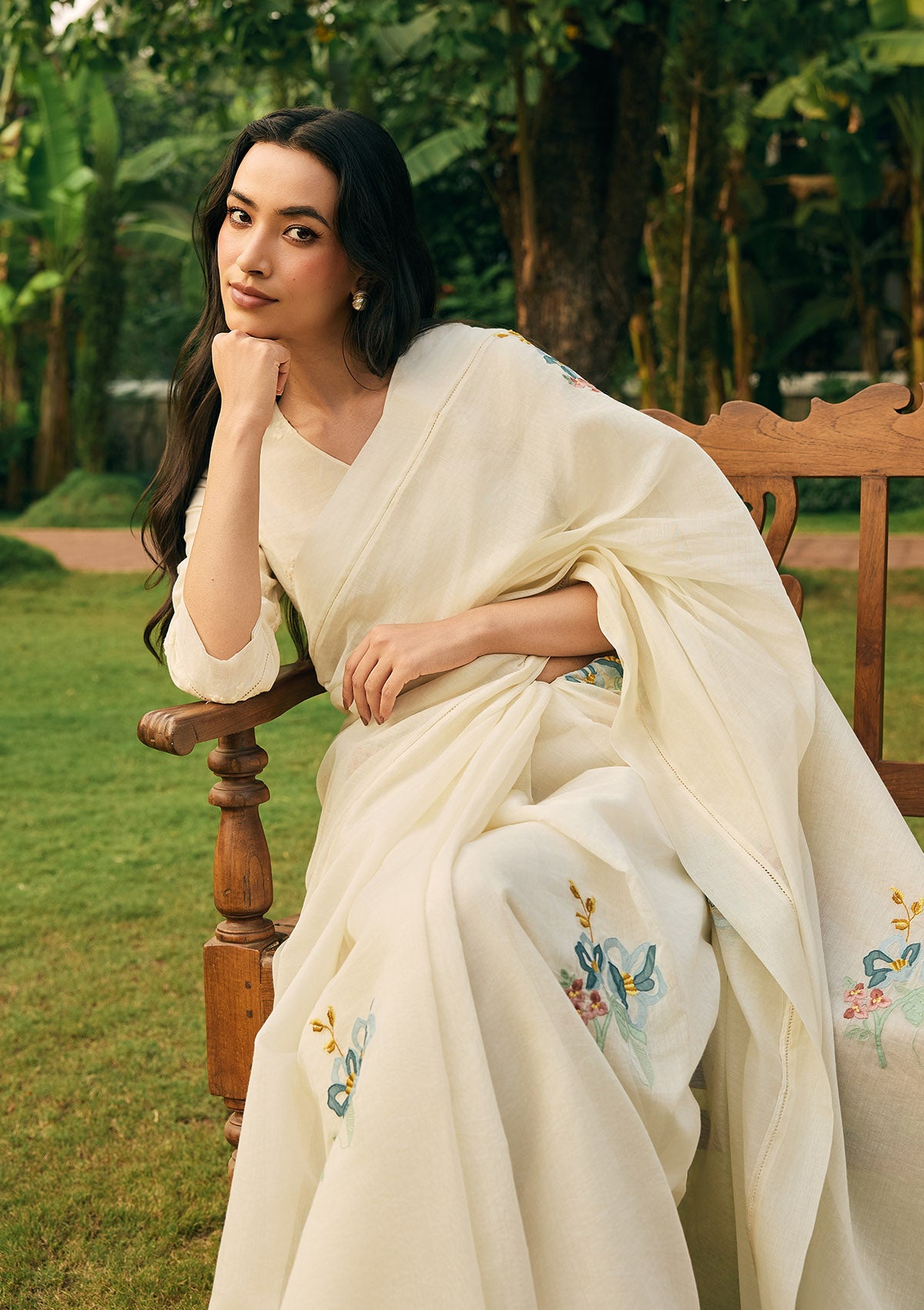 Ivory Applique Saree