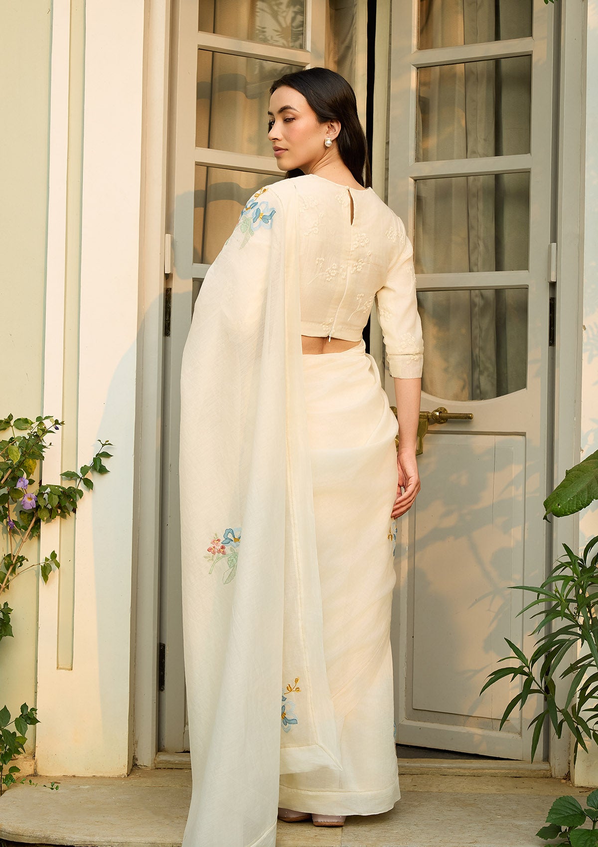 Ivory Applique Saree