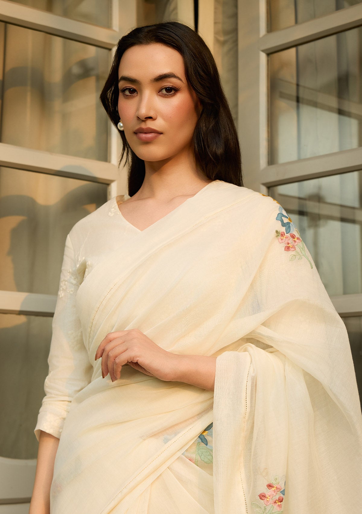 Ivory Applique Saree