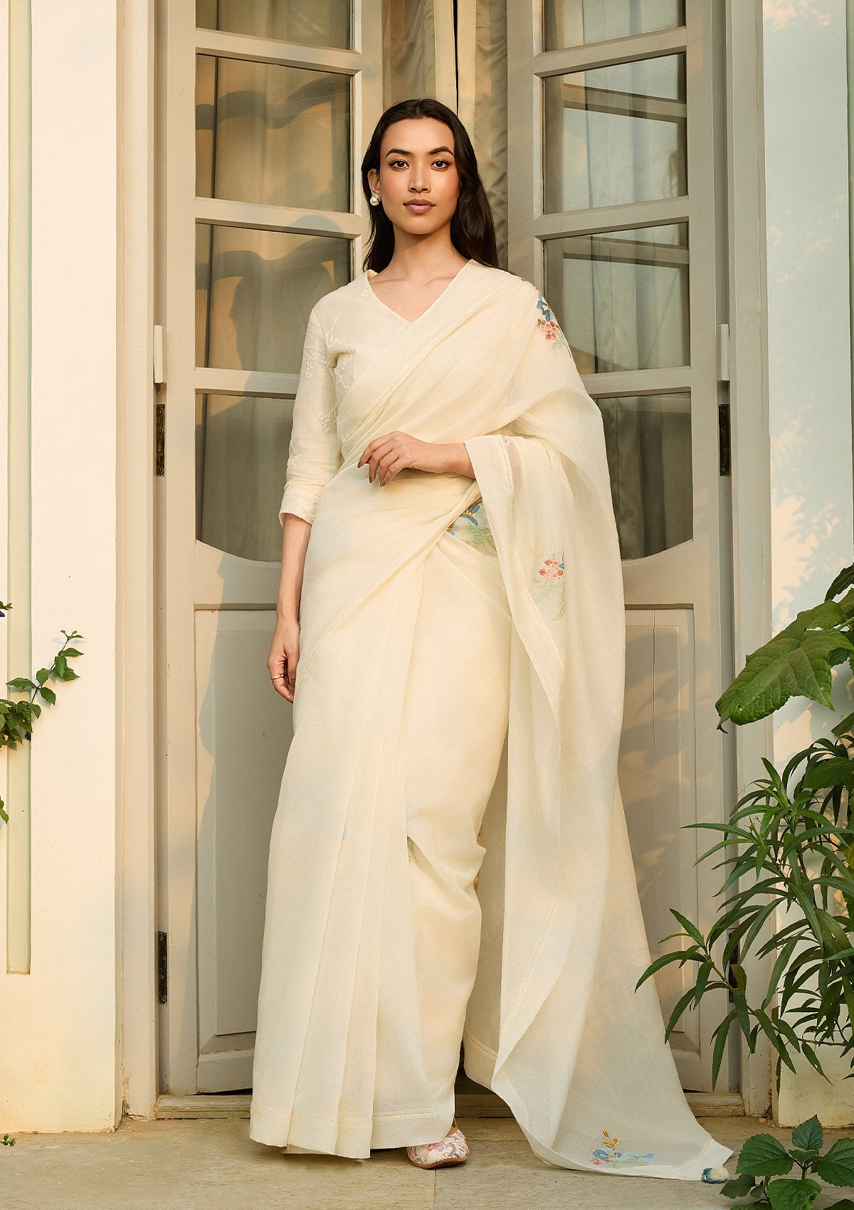 Ivory Applique Saree