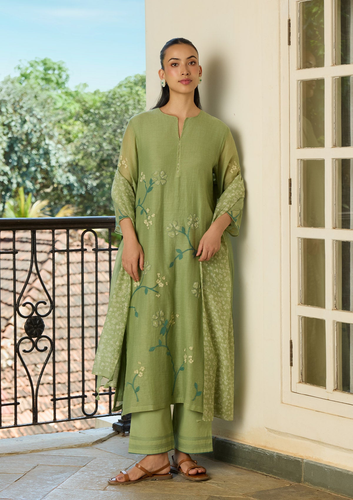 Sage Applique Kurta Set
