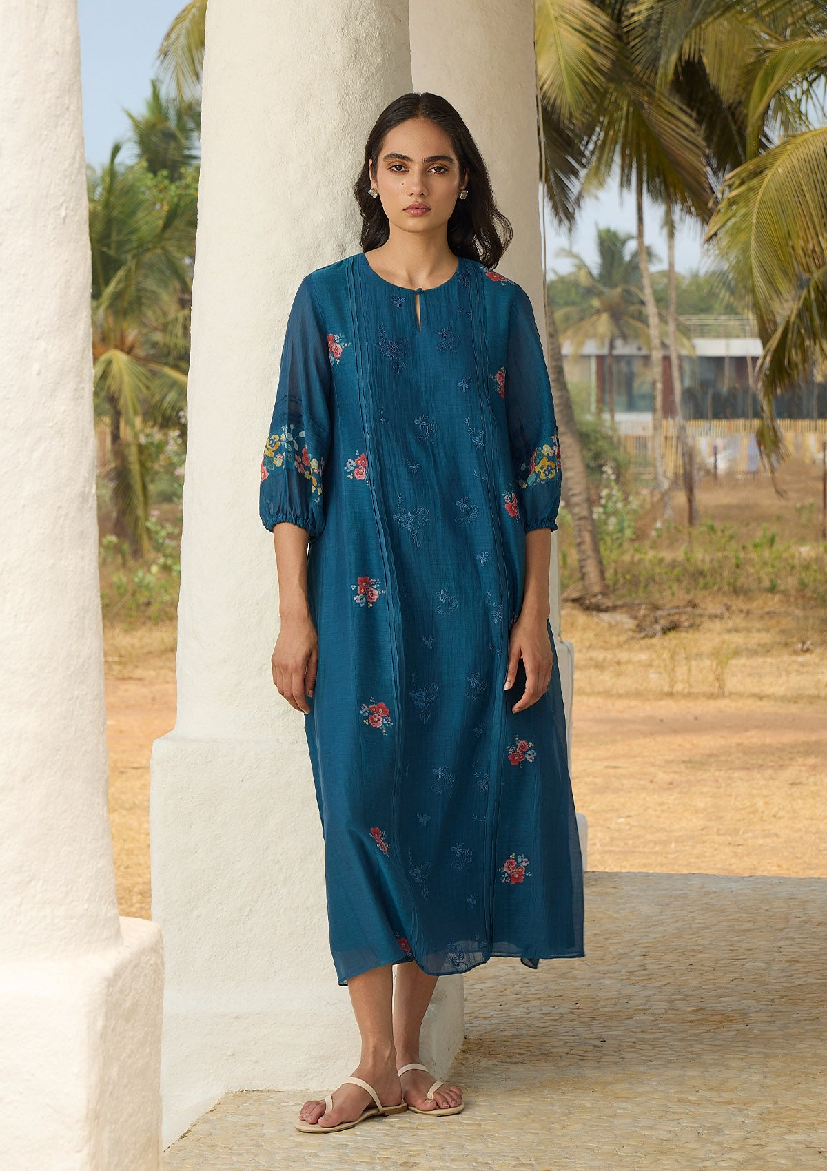 Sapphire Embroidered Floral Dress