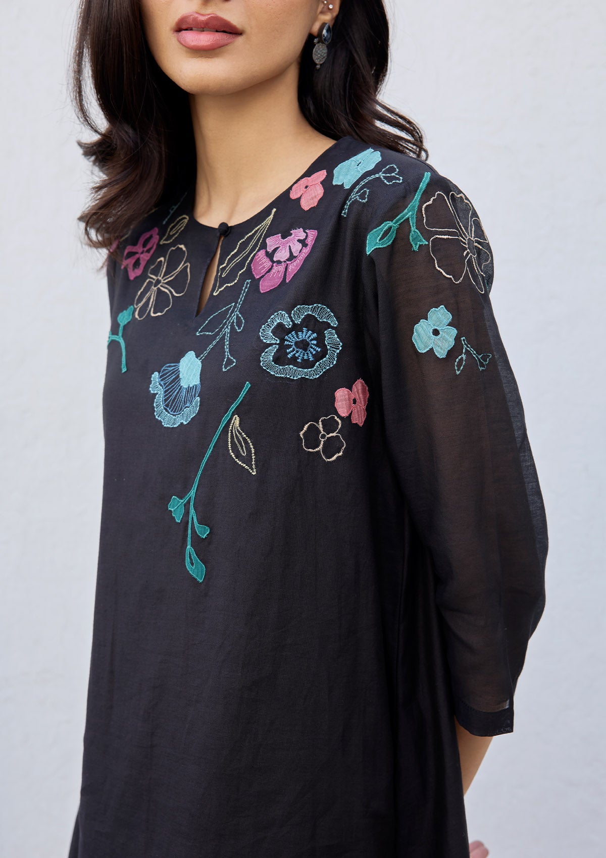 Coal Applique Floral Dress