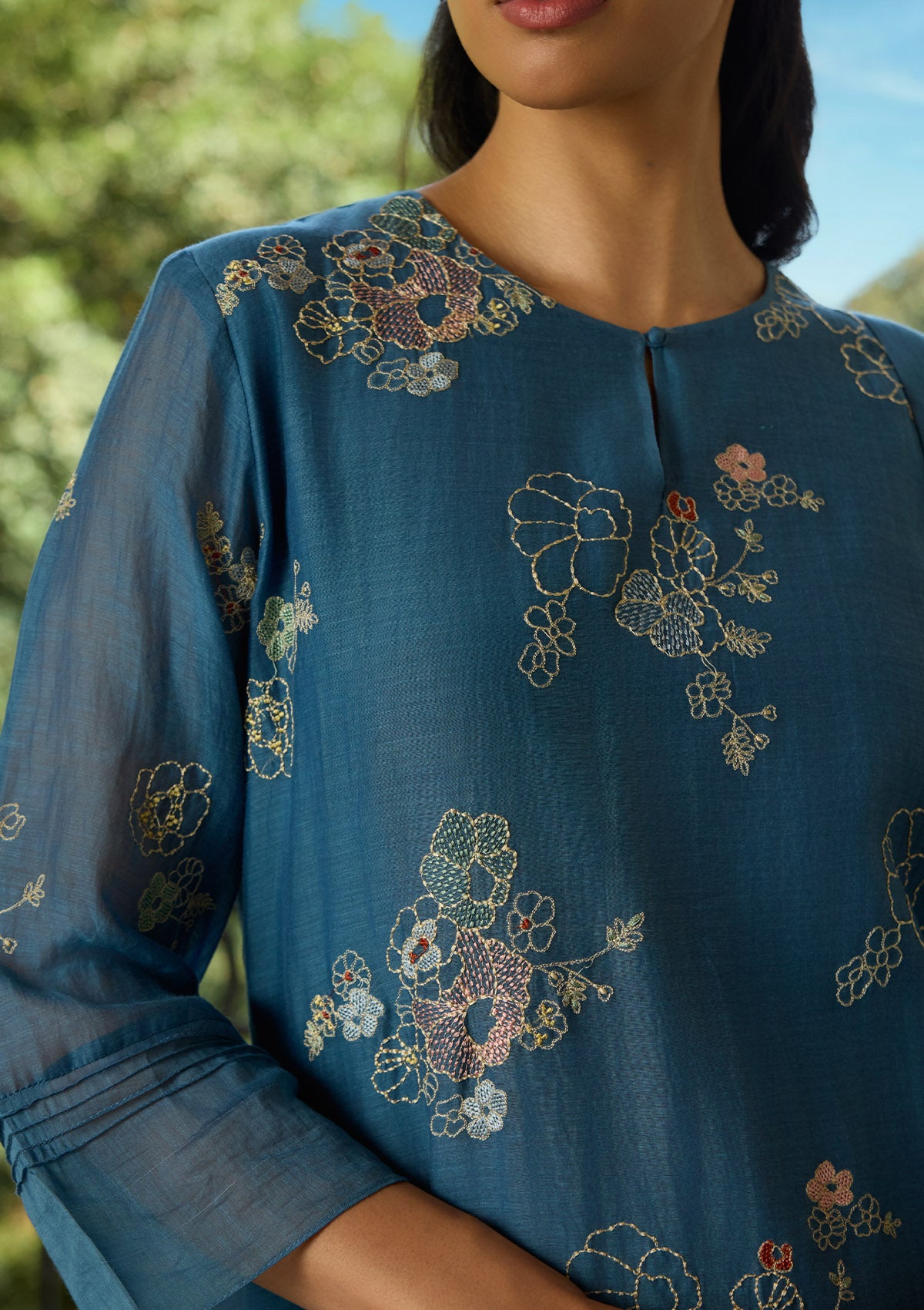Indigo Thread Embroidered Kurta Set