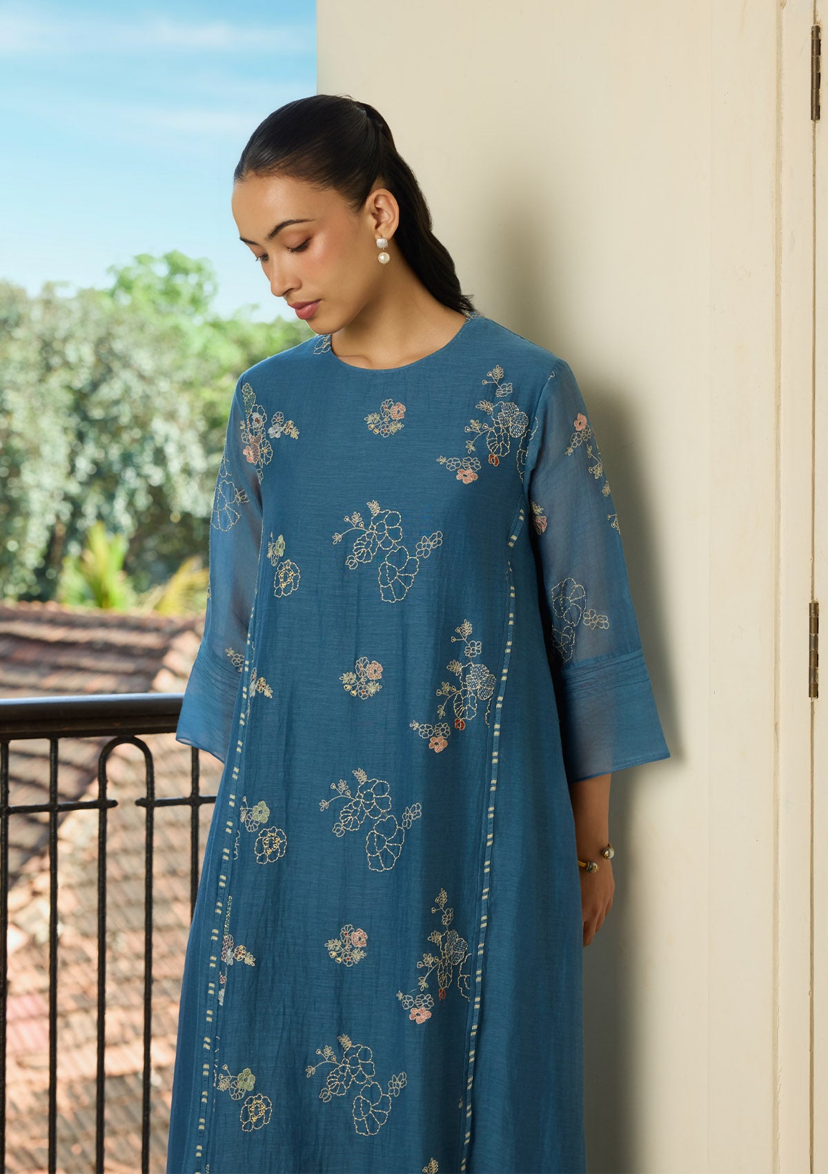 Indigo Thread Embroidered  Co-ord Set