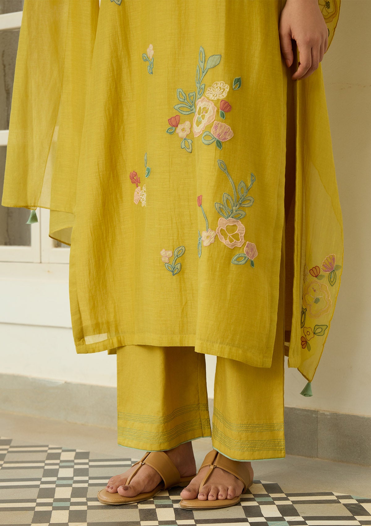 Marigold Floral Applique Kurta Set