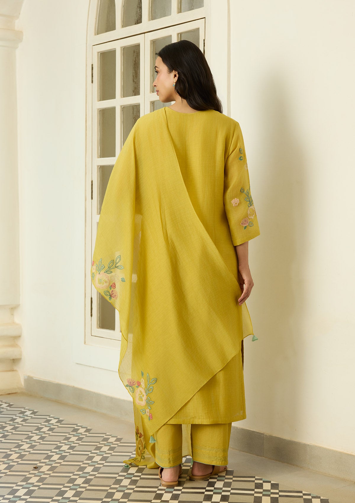 Marigold Floral Applique Kurta Set