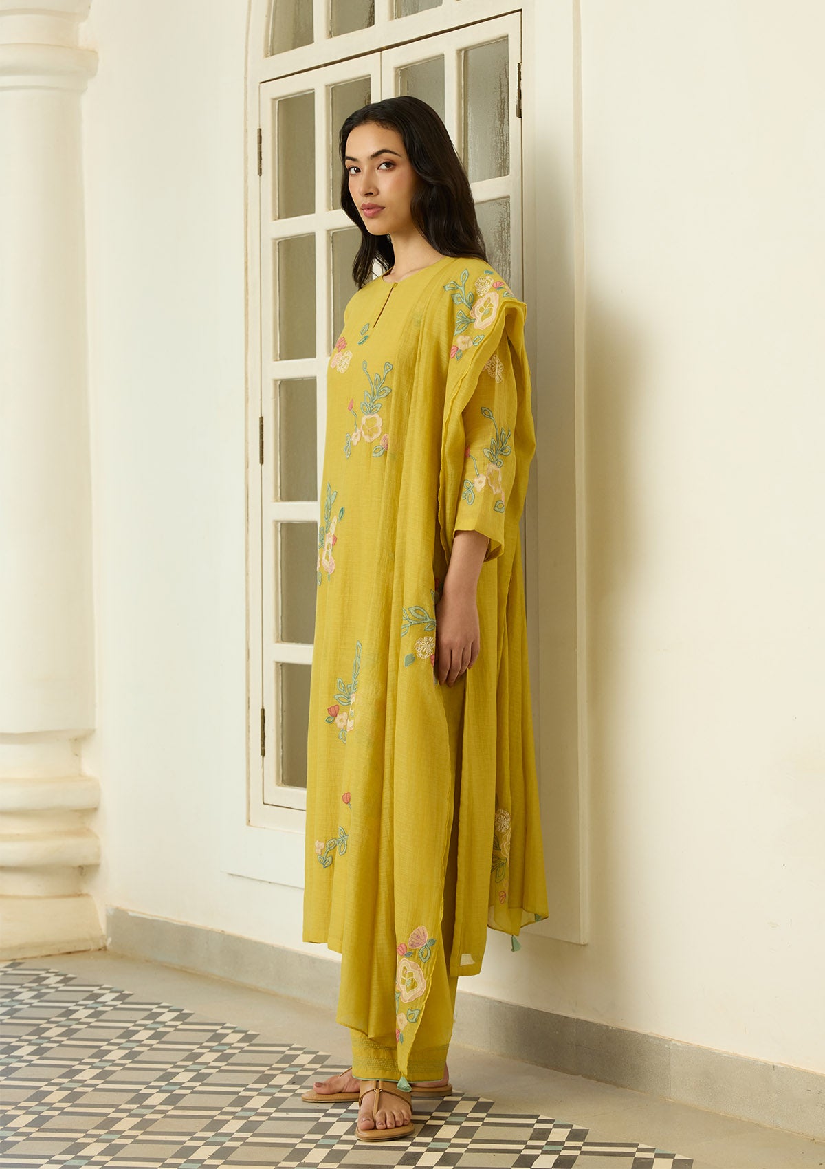 Marigold Floral Applique Kurta Set
