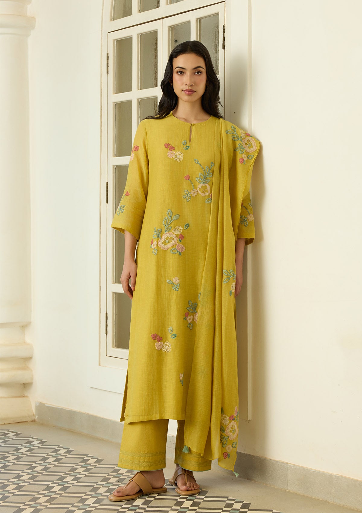 Marigold Floral Applique Kurta Set