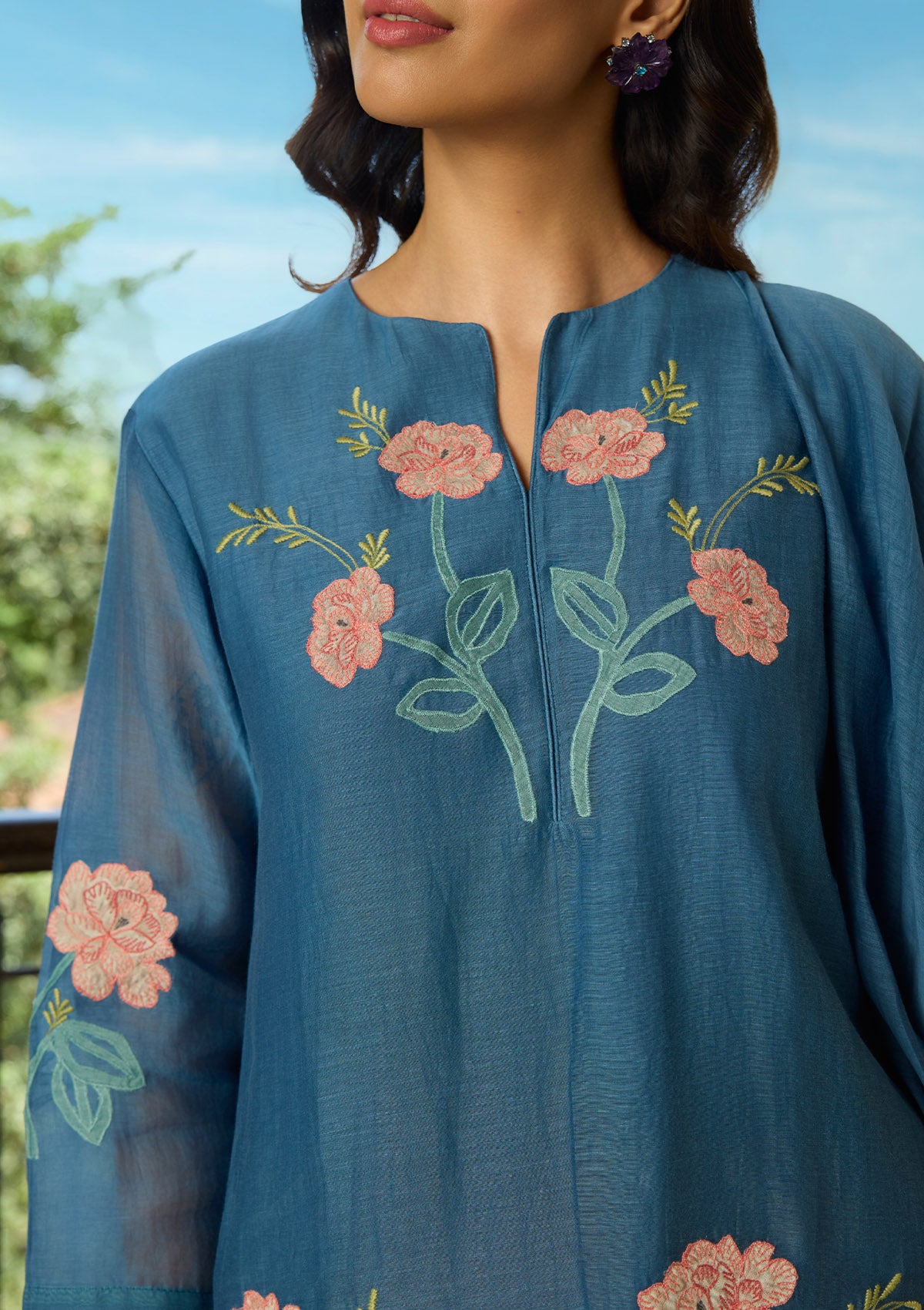 Indigo Applique Kurta  Set