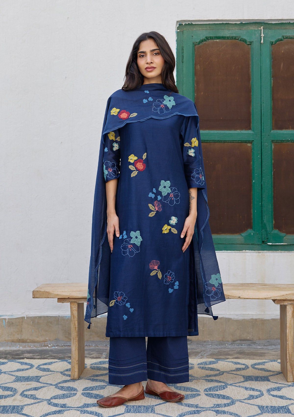 Midnight Blue Applique Kurta Set