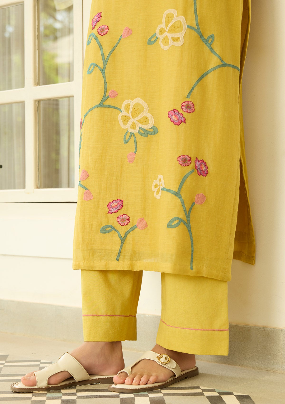 Marigold Floral Applique Kurta Set